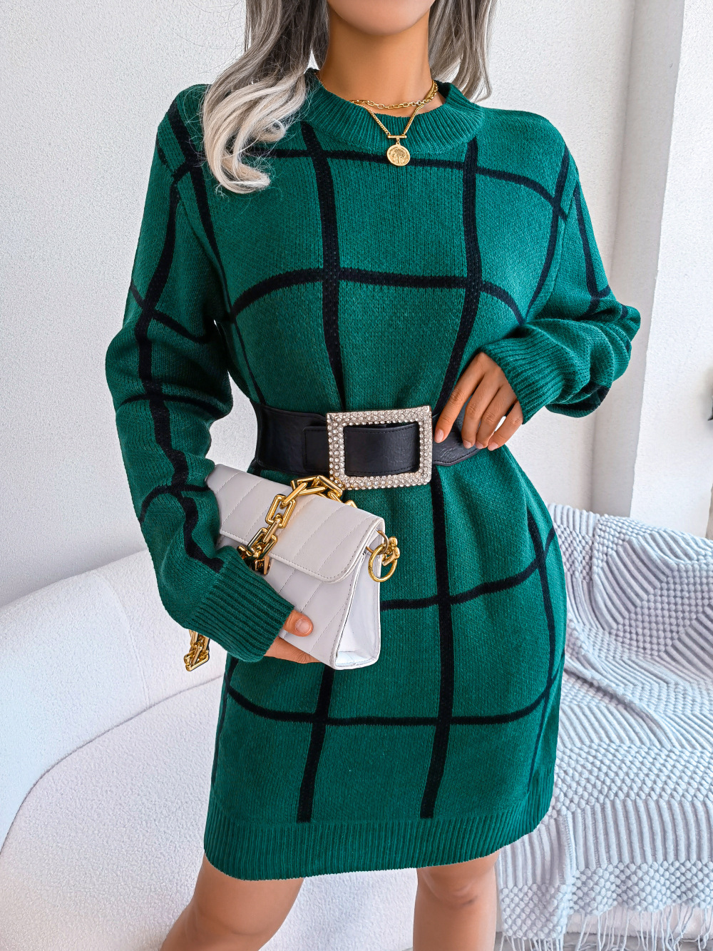 emerald green jumper dress Feeling The Love Emerald Green Embellished Sweater Dress – Shop the Mint main image 1