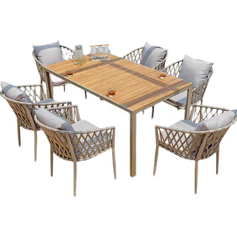 Muebles de exterior Patio Villa Ocio mesa y silla de ratán nórdico balcón al aire libre patio neto plástico rojo mesa de madera y silla