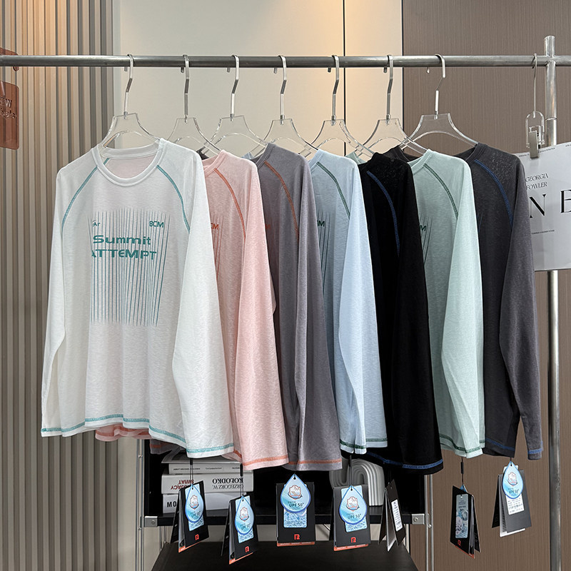 Cooling Sun-Protective Long-Sleeve T-Shirt for Men and Women, Lightweight and Breathable with Letter Print, Casual Loose Outdoor Cover-Up Cooling Sun-Protective Long-Sleeve T-Shirt for Men and Women, Lightweight and Breathable with Letter Print, Casual Loose Outdoor Cover-Up