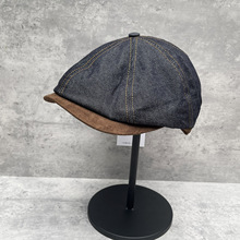 美式复古牛仔拼接麂皮绒前进帽女秋季显脸小鸭舌帽百搭时尚画家帽