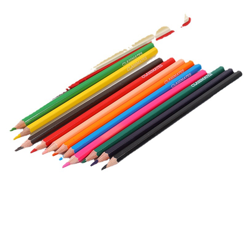 Papelería al por mayor lápiz de color 24 color dibujos animados escritura pluma de madera kindergarten niños regalo premio en stock