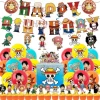65 One Piece Luffy Birthday Party Set [Flag + Cake Card + Balloon]