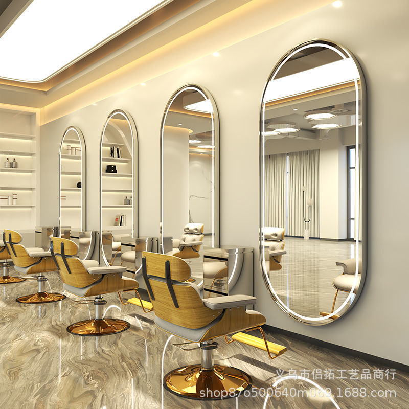 Espejo de Barbería con Luz, Estación de Espejo para Salón de Belleza, Espejo de Pared de una Sola Cara para Cortar el Cabello, Hacer Permanentes y Teñir, Venta al por Mayor de Fábrica