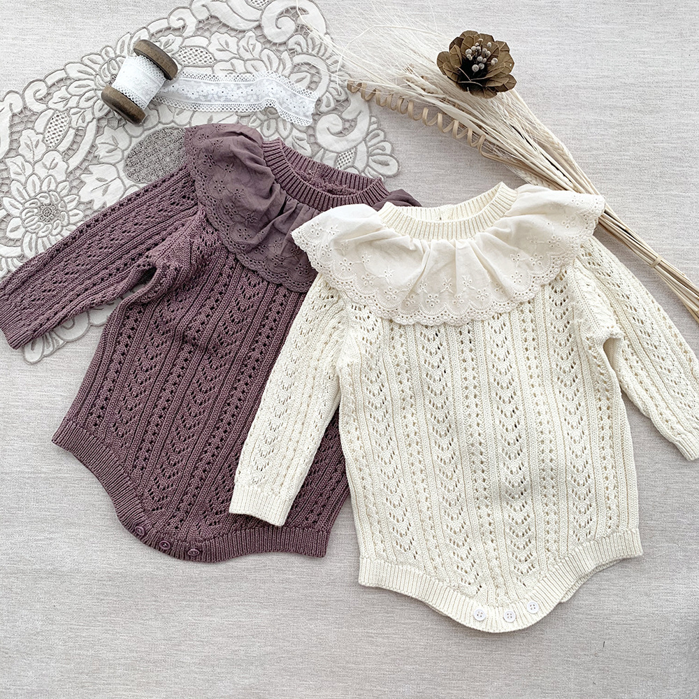 104g Weight Baby(0-2Years) Age Group Regular Fit Fit Type Solid Color Pattern Spring, Autumn Season Baby General Gender 100% Cotton Fabric Embroidery, Hollow Out Design Cute Style Cute Solid Color Embroidery Hollow Out 100% Cotton Baby Rompers 无
