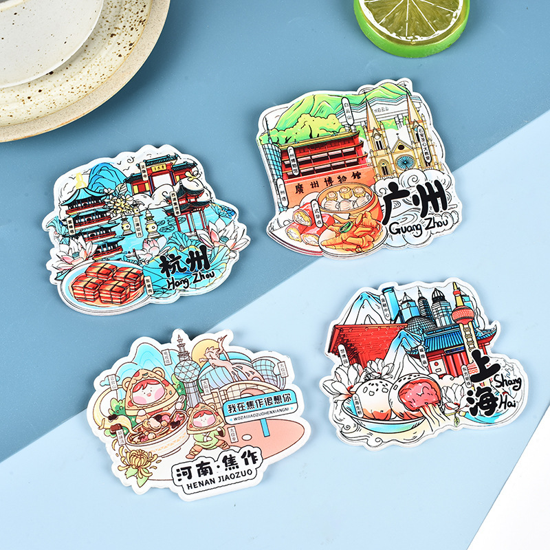 Acrylic magnetic cartoon refrigerator magnets custom diy city tourist attractions Wen Chuang logo factory direct wholesale