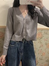 薄款针织开衫外套女春秋韩版宽松毛衣外穿短款百搭V领打底衫上衣