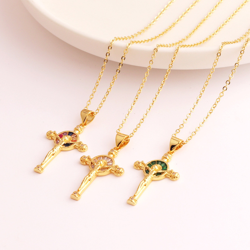 Fashion Cross Copper Plating Inlay Zircon Pendant Necklace 1 Piece