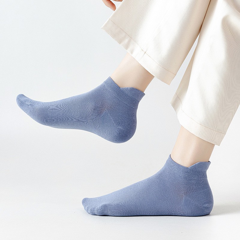 Calcetines de barco de algodón de color sólido calcetines de mujer 100 calcetines de algodón anti-boleta primavera y verano absorción de sudor transpirable sin hueso calcetines de algodón invisibles