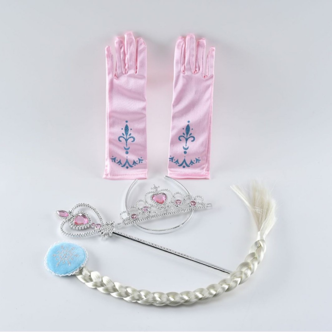 Princesa Aisha vestido de cabello de la princesa de nieve vestido de la princesa de nieve corona varita mágica anillo pendientes set de seis piezas