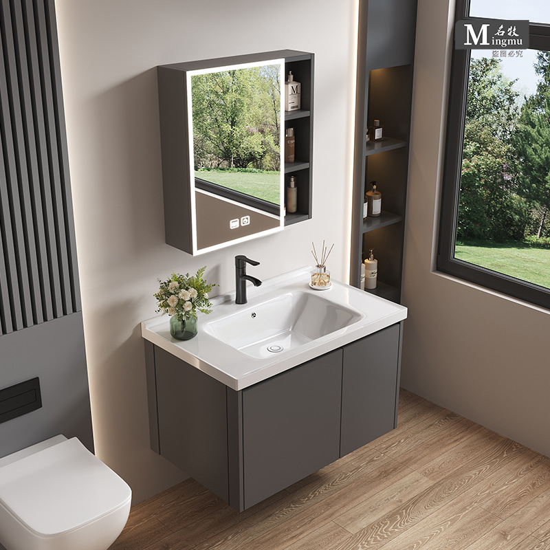 Intelligent Upgrade Eco-Friendly and Healthy Bathroom Cabinet Set with Integrated Ceramic Washbasin