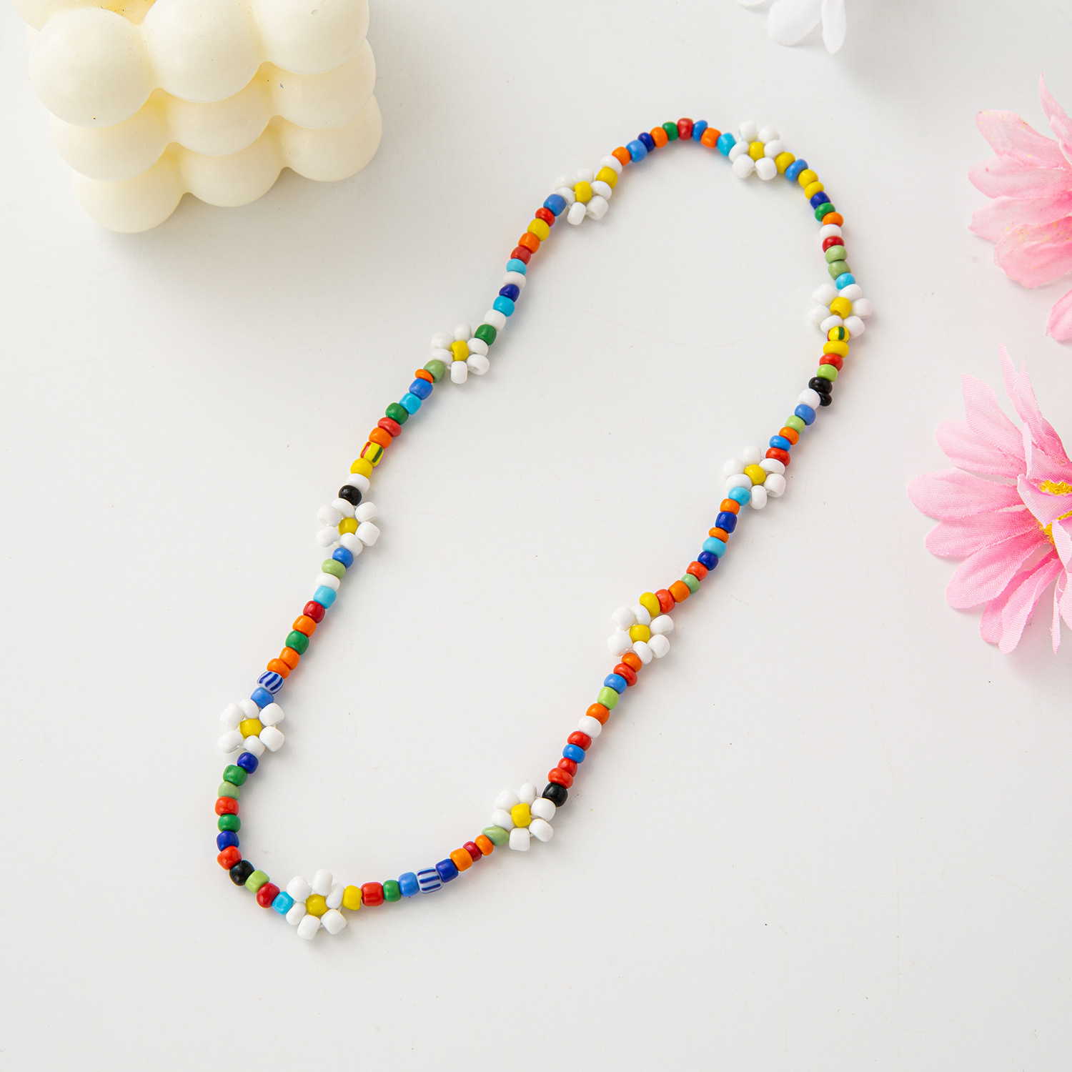 11g Weight Bracelets, Necklace Classification 1 Piece, 1 Set Quantity Holiday, Daily Occasion Resin, Seed Bead Material Flower Pattern Kid'S Gender Beaded Design Cartoon Style, Cute Style Cartoon Style Cute Flower Resin Seed Bead Beaded Kid'S Bracelets Necklace 13