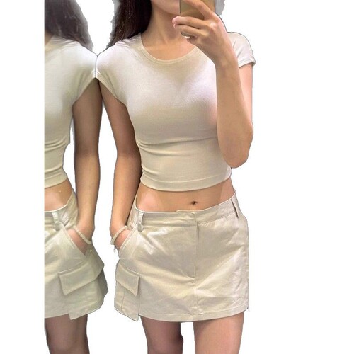 American-style spicy girls' tight-fitting short-sleeve T-shirt 2025 summer new pure desire sweet spicy shoulder-length short top Instagram wholesale