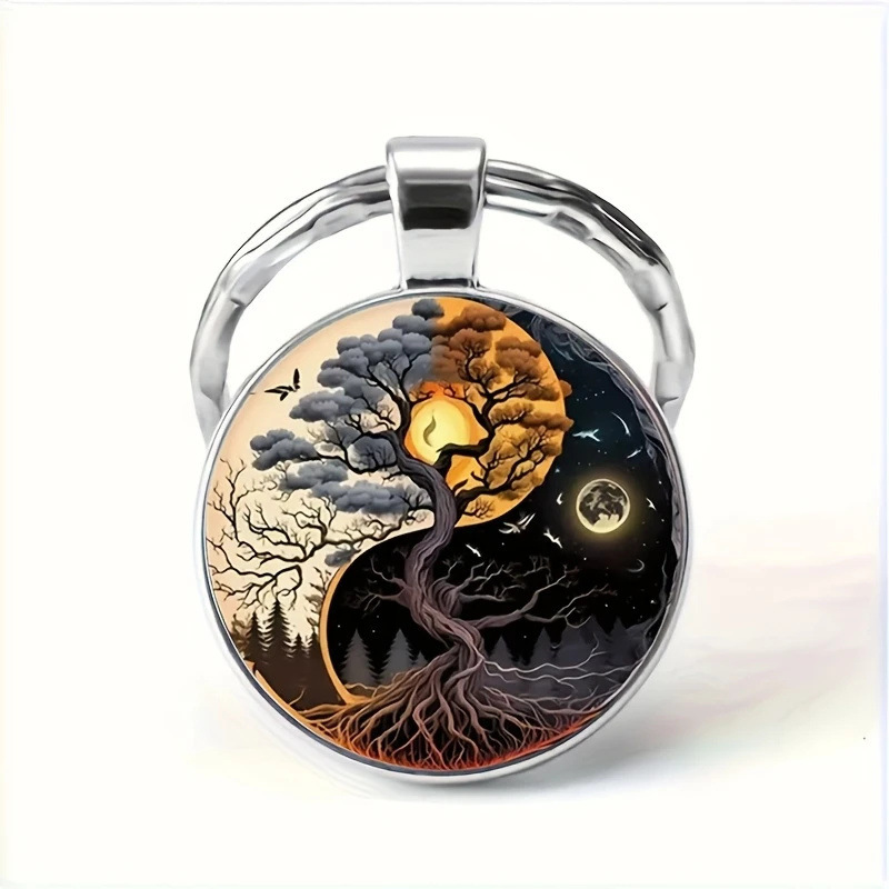 1 Piece of Yin and Yang Tree of Life Keychain Pendant Fashion Creative DIY Keychain Car Bag Accessories Pendant Free