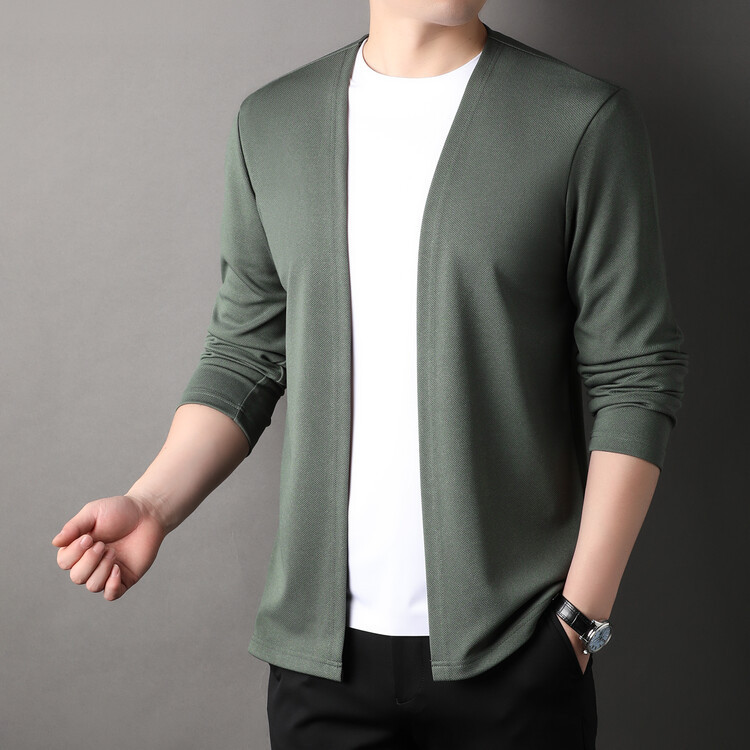 Spring Men's Cardigan Korean Style Youth Trendy Solid Color Knitted Solid Color Casual Slim-fit Long-sleeved Men's Thin Jacket