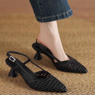2025 New Design Woven Sandals for Women Summer New Baotou Hollow with Skirt Roman High Heels