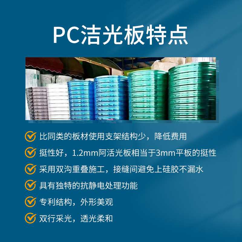 蓝色PC洁光板UV抗紫外线耐力塑料雨棚养殖棚聚碳酸酯PC瓦楞板