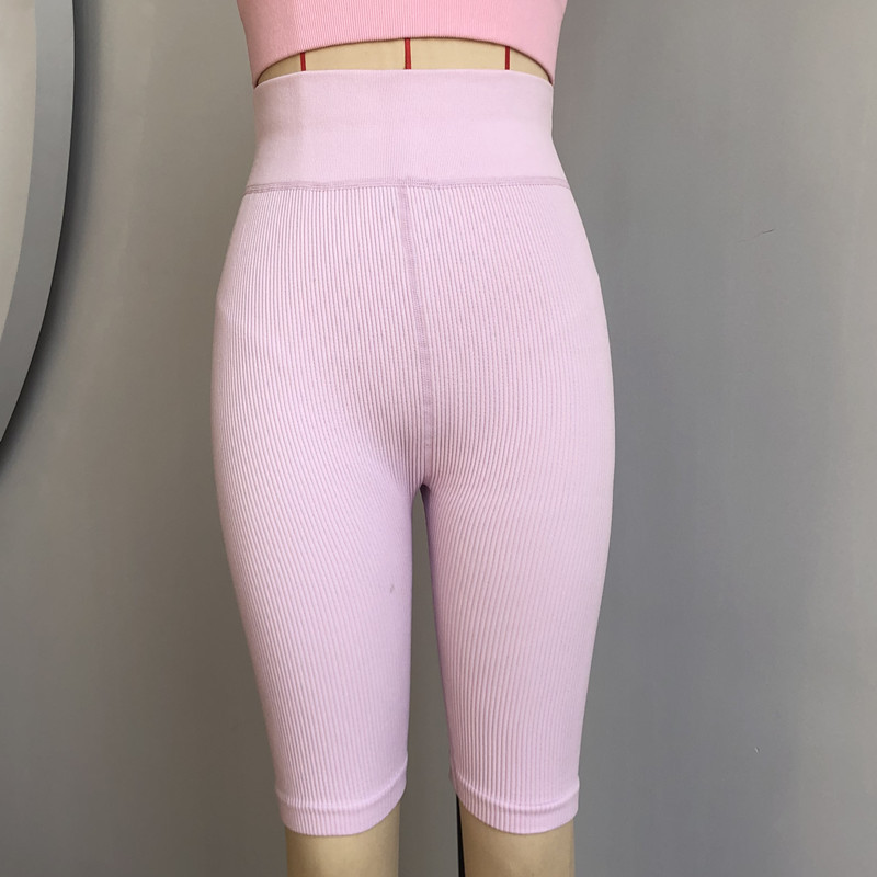 Cross-Border High-Quality Ribbed Boxer Briefs Seamless Fitness Yoga High-Elastic Tights Five-Point Hip Lifting Mid-Pants Factory