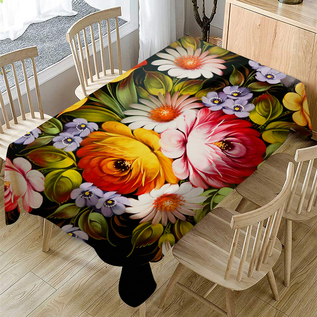 跨境新款 亚马逊简约艺术花卉图棉麻桌布批发 亚麻茶几台布餐桌布