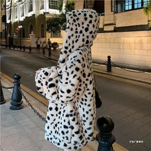 2025冬季仿獭兔毛皮草加厚外套女生可爱毛绒豹纹毛毛卫衣加绒连帽