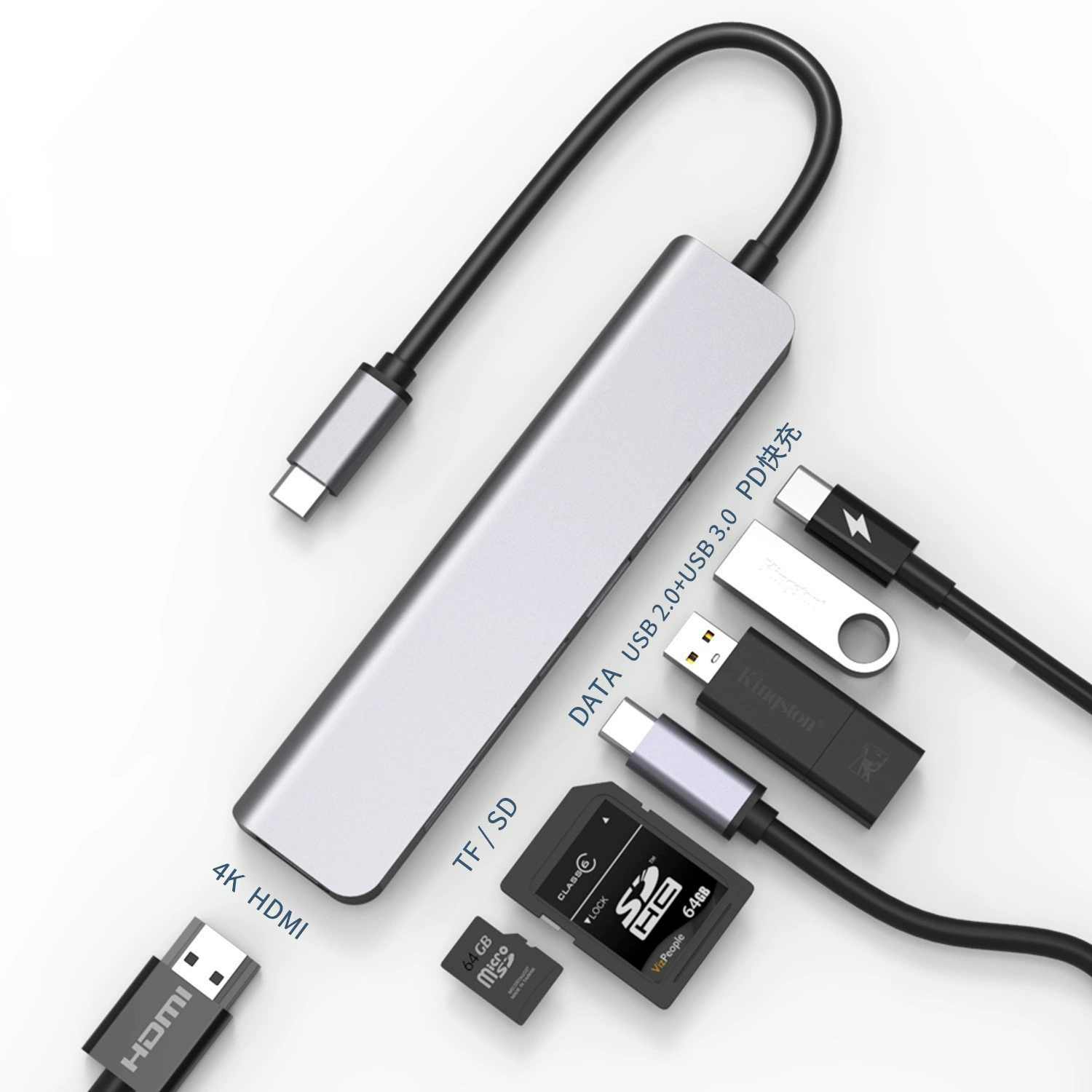 Type-C док-станция семь в одном, многофункциональный USB-C хаб для телефона и ноутбука, HDMI 4K
