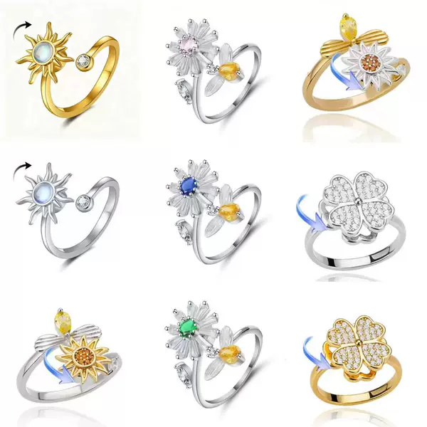Amazon Cross-Border Foreign Trade New Product Bee Flower Zircon Ring Women's Light Luxury Fashion Design Open Decompression Wholesale