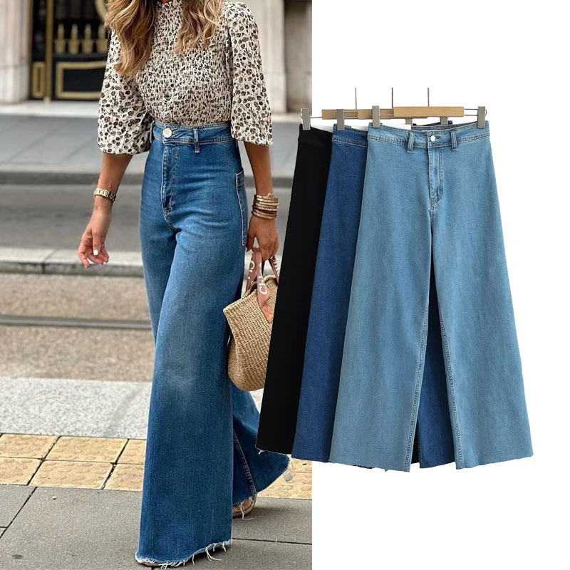 WS9191 French Retro High Waist Straight Jeans Women's Stretch Navy Style Weakly All-match Mop Pants Trousers