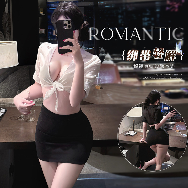 Sexy Uniform with Tight-Fitting Skirt, Ol Secretary Teacher Passion Outfit, Plus-Size Lingerie, Small Bust Nightclub Roleplay