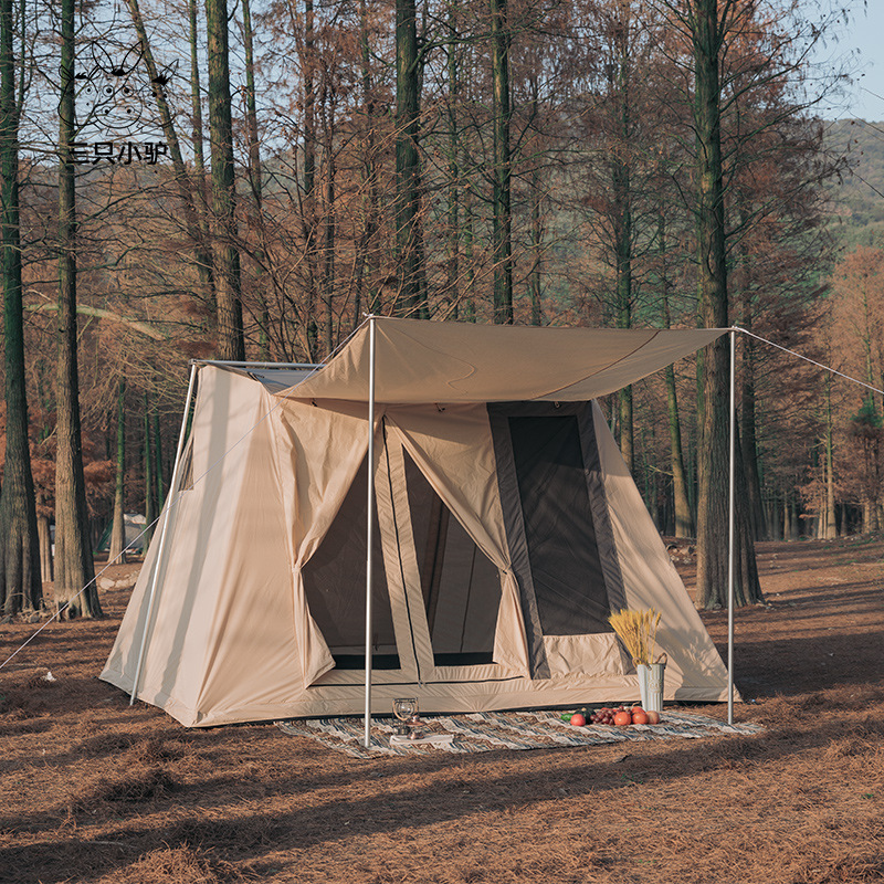 三只小驴复古春日帐户外露营大型加厚防雨便携式棉布弓形野营帐篷