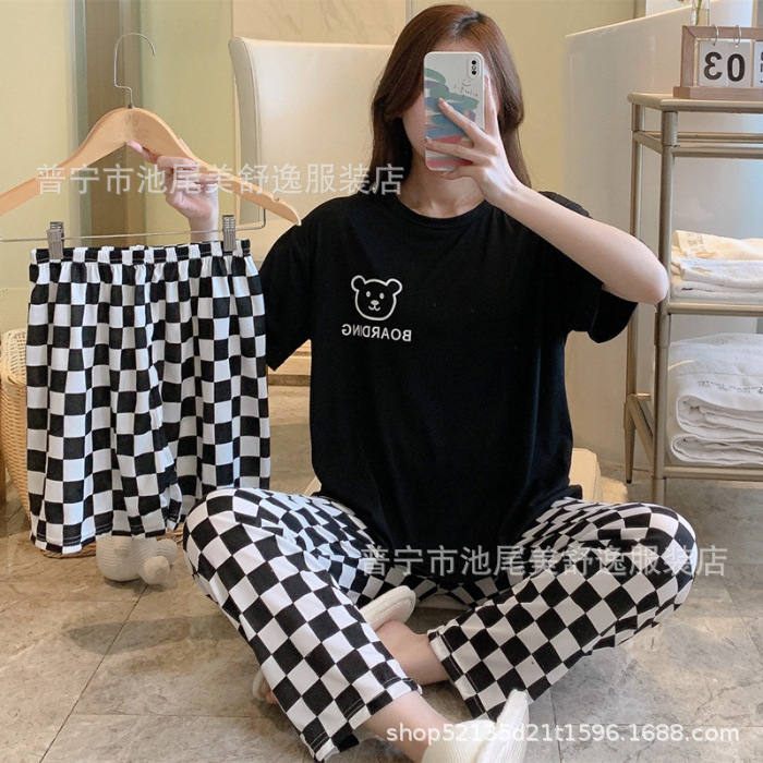 Pajamasクロスボーダー外国貿易工場卸売パジャマ女性半袖ショートパンツ長ズボン三点セット漫画ホームスーツ|undefined