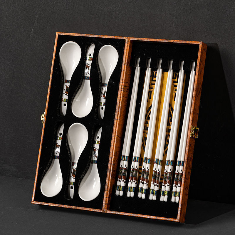 Chinese Ceramic Chopsticks, Healthy and Environmentally Friendly Soup Spoon, Rice Spoon, Household Exquisite Commercial Gift Box, Gift Custom Logo