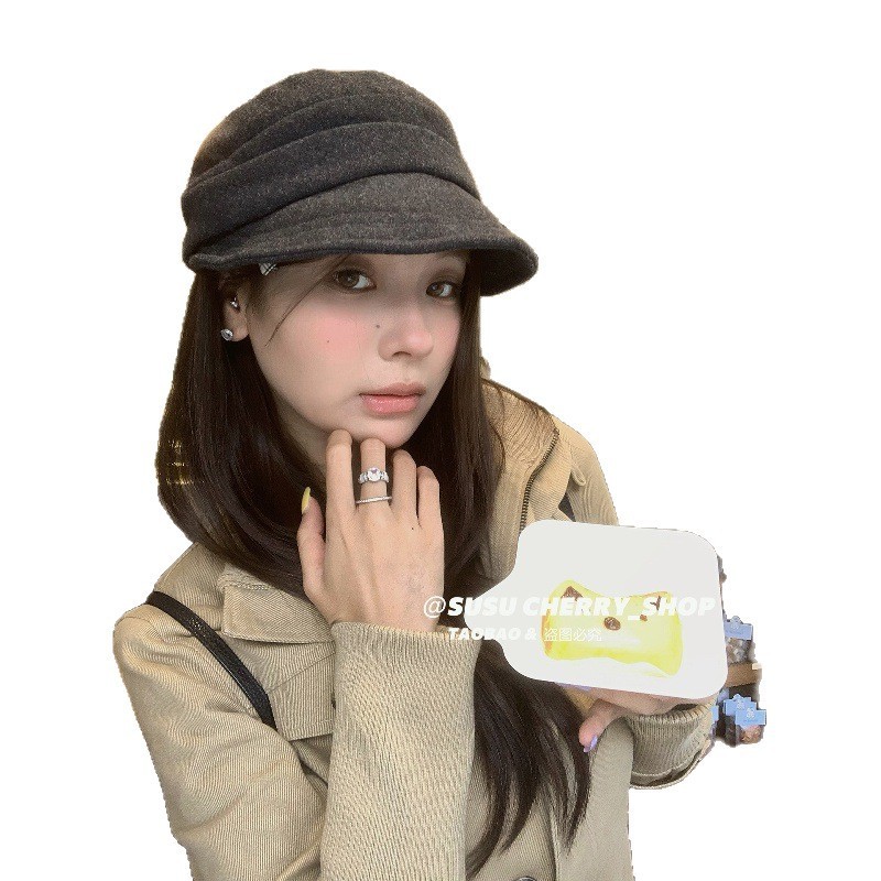 日系山本风｜复古褶皱毛呢报童帽女秋冬百搭宽檐显脸小鸭舌帽|undefined