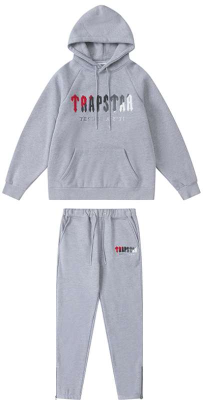 Trapstar Rainbow degradado carta cabeza de tigre bordado con capucha suéter pantalones largos deportes casual traje forrado de lana