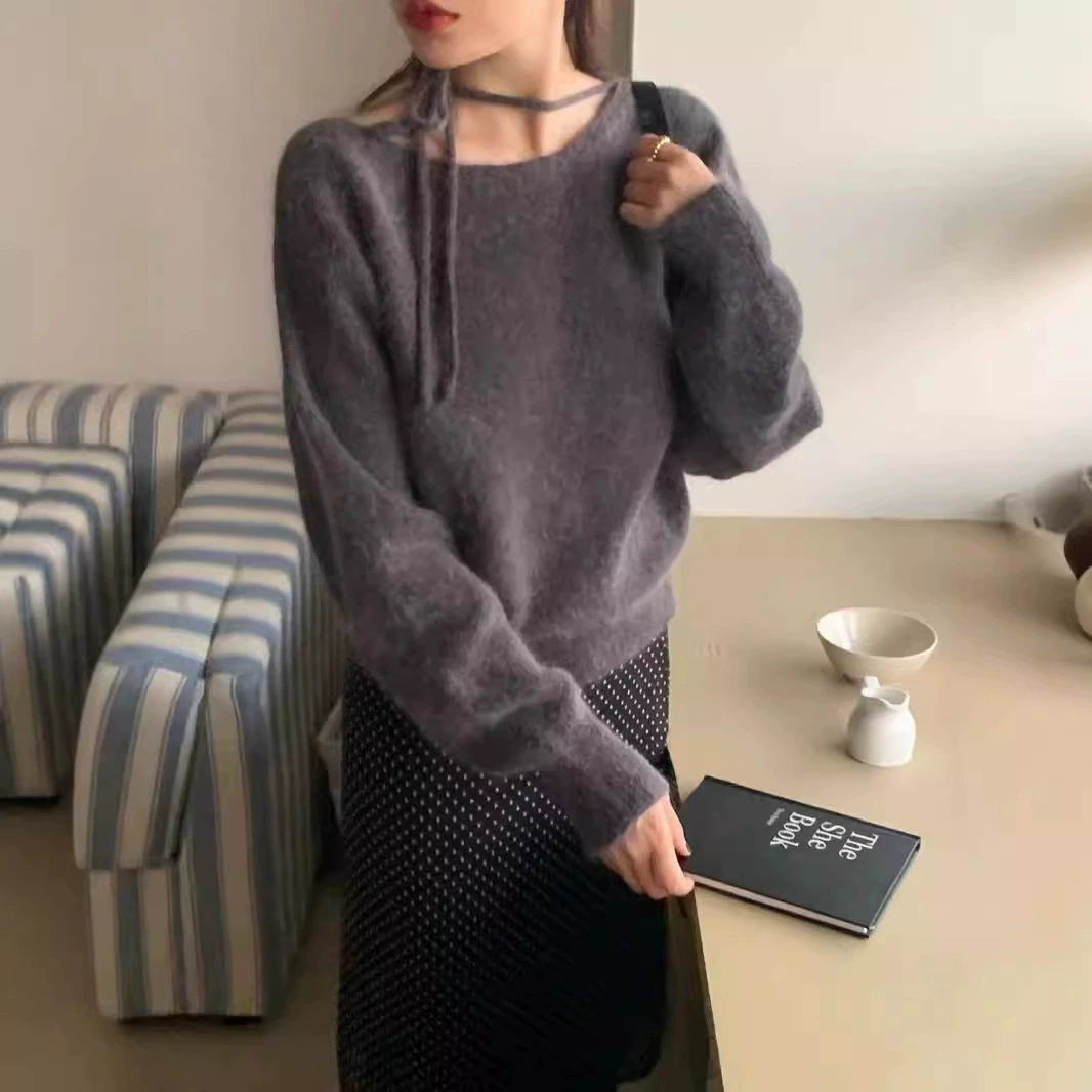 Модный вязаный свитер, французский стиль, свободный крой, oversize