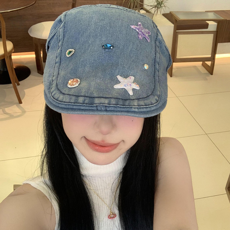 Lavados con agua vaquero hacia adelante sombrero mujer verano nuevo estilo retro hacer vieja cara pequeña boina y2k gran chaqueta sombrero de moda