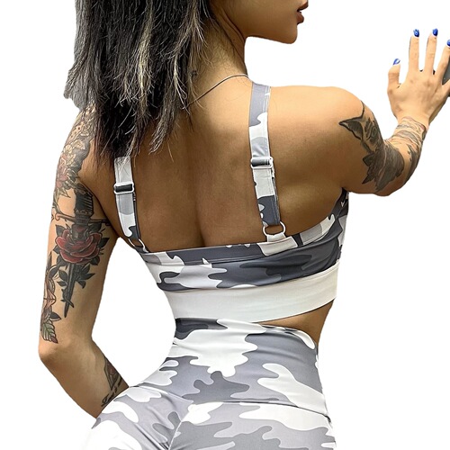 European and American cross-border camouflage fitness yoga bra for women running sports nude adjustable underwear elastic breathable shockproof