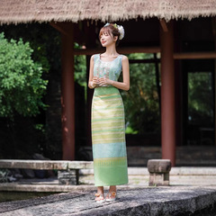 袖なしのタイ族の服装の筒のスカートのスーツの西双版の納徳宏芒市の水をかけて祭りの成人の婦人服の夏の新型を作ります。