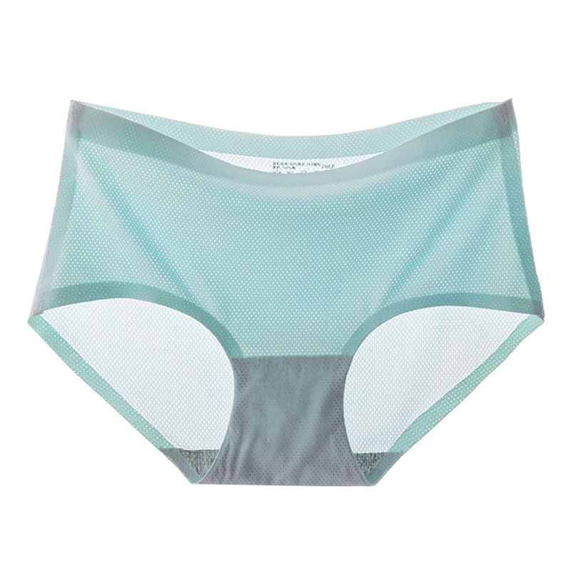 Breathable Mesh Ice Silk Seamless Underwear for Women Solid Color Mid-Waist Women's Briefs Comfortable Butt Lift Sexy and Cute
