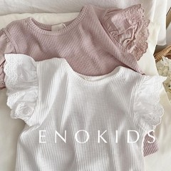女の子純綿半袖Tシャツレース薄手トップス2023夏服小中型子供用フライングスリーブピットストリップ中空レースT