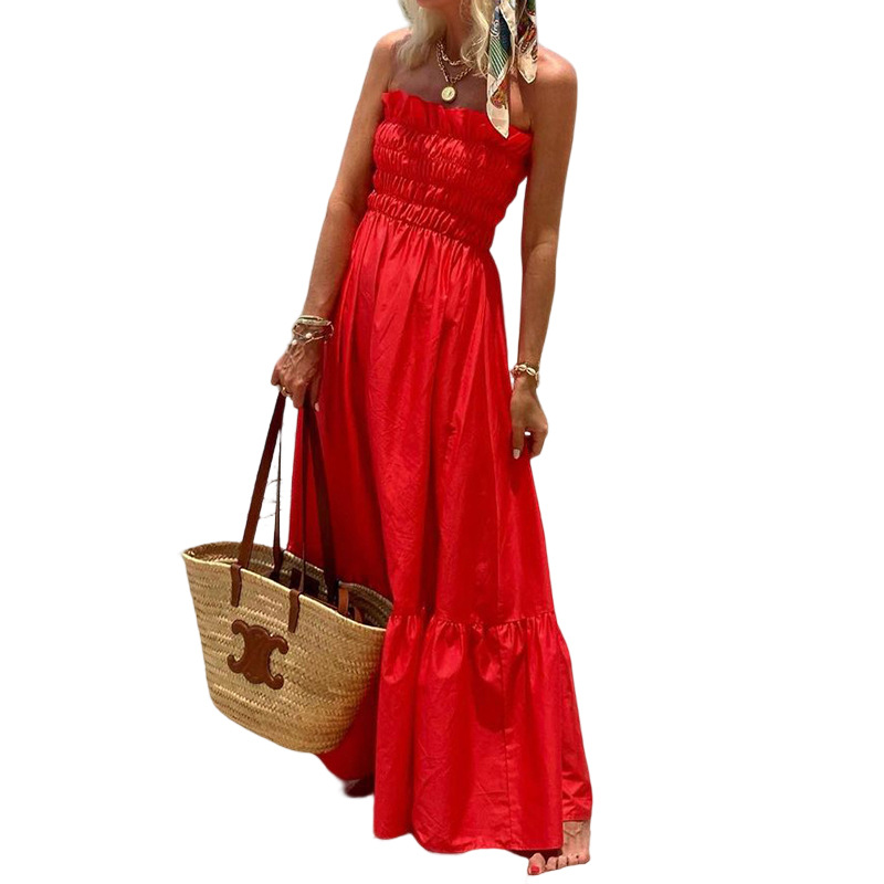 Women's A-line Skirt Tropical Strapless Backless Sleeveless Solid Color Maxi Long Dress Travel Beach display picture 11