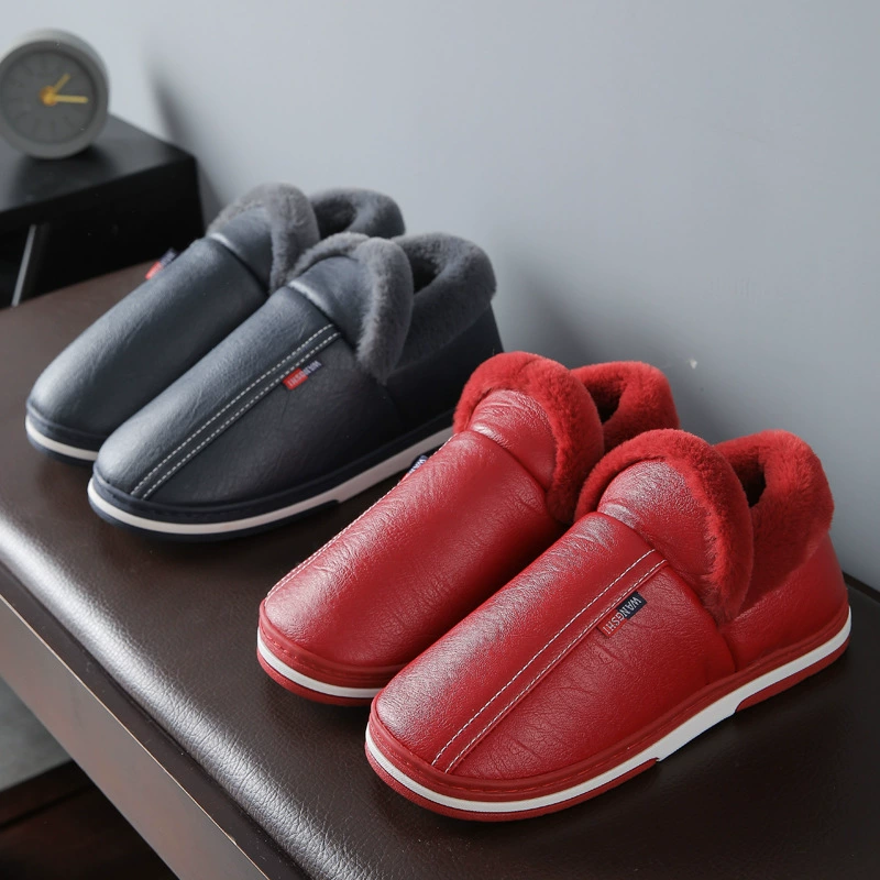 Новая зимняя мужская сумка из искусственной кожи с откидным ртом и хлопковыми тапочками, водонепроницаемые домашние женские туфли на толстой подошве