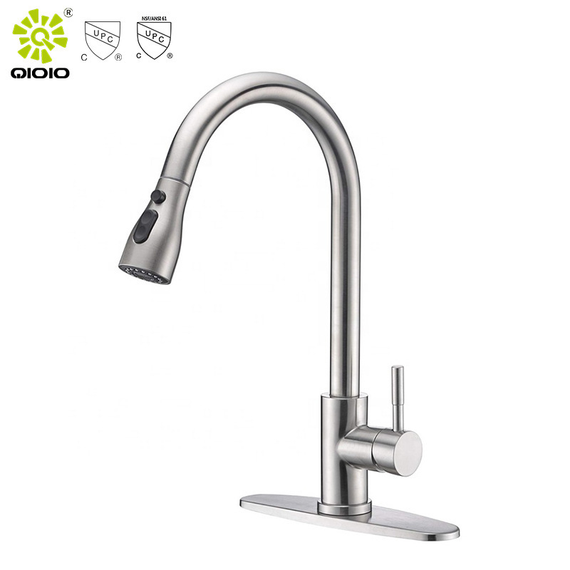 cUPC high quality factory wholesale 304 stainless steel brushed hot and cold deck installation pull-out kitchen faucet