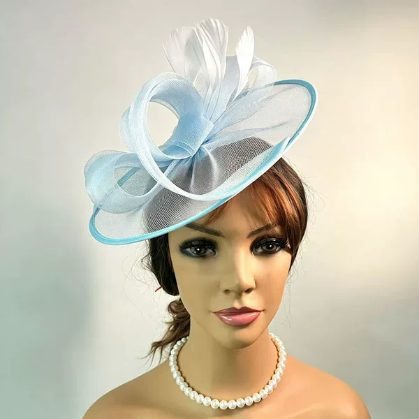 New popular cross-border feather headwear, festival party ladies' hats, linen hats, exaggerated church hats, horse racing hats