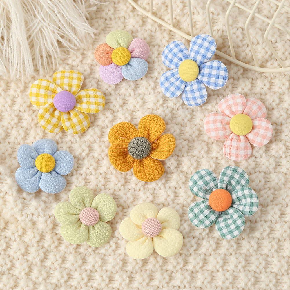 Fabric Three-dimensional Flower Accessories Colorful Cotton Square Corner Five-petal Flower Girl's Headwear Bag Hat Decoration Accessories