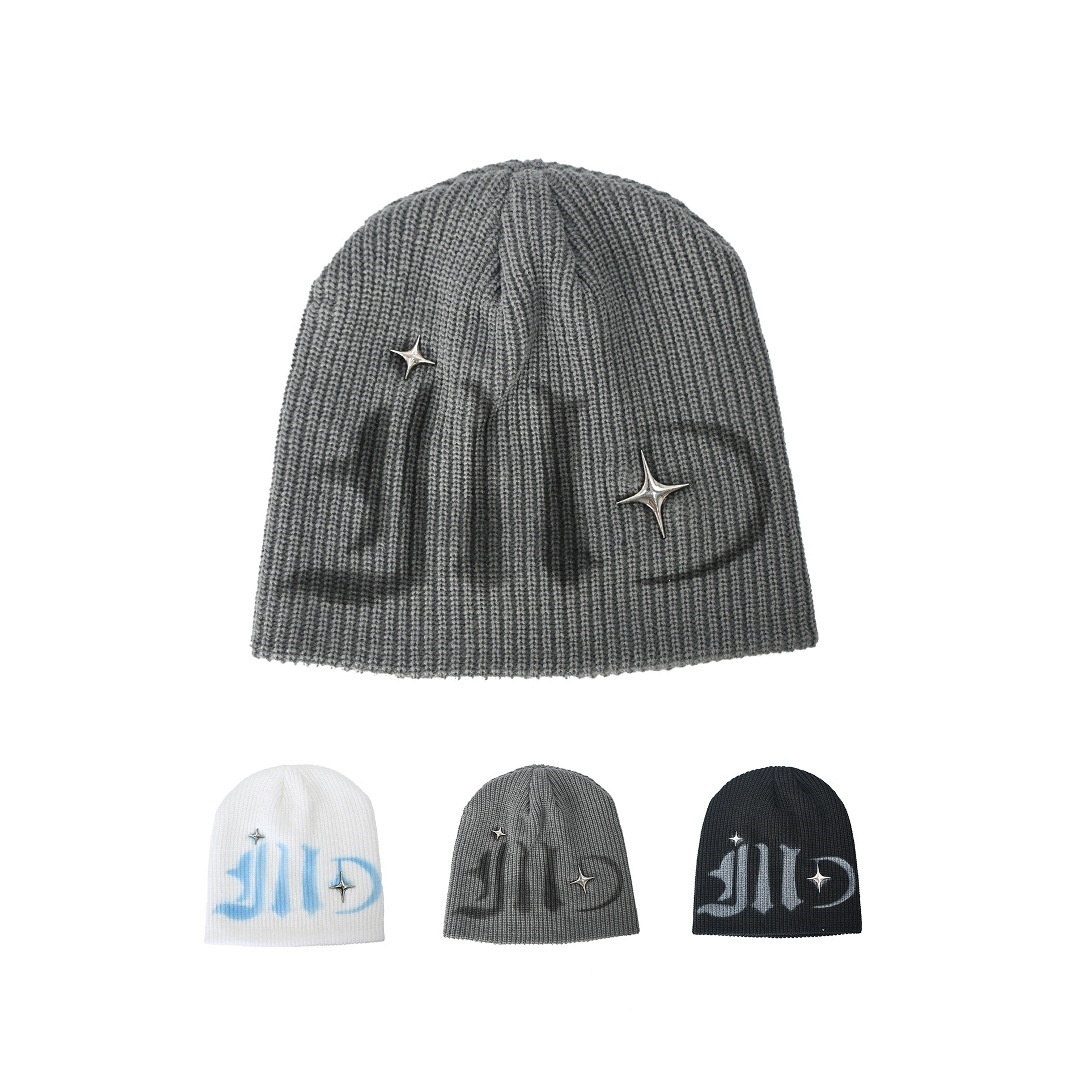 Spray-Painted Letter Beanie Hat for Men, Autumn and Winter Street Style Sweet Cool Knitted Wool Hat for Women, Children's Beanie Hat