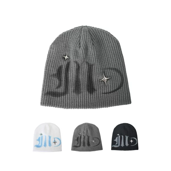Spray-Painted Letter Beanie Hat for Men, Autumn and Winter Street Style Sweet Cool Knitted Wool Hat for Women, Children's Beanie Hat