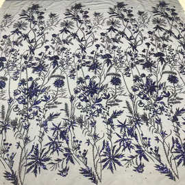 婚纱礼服网布舞台装表演服烫片撒粉亮片面料网高闪银粉印花JX2128