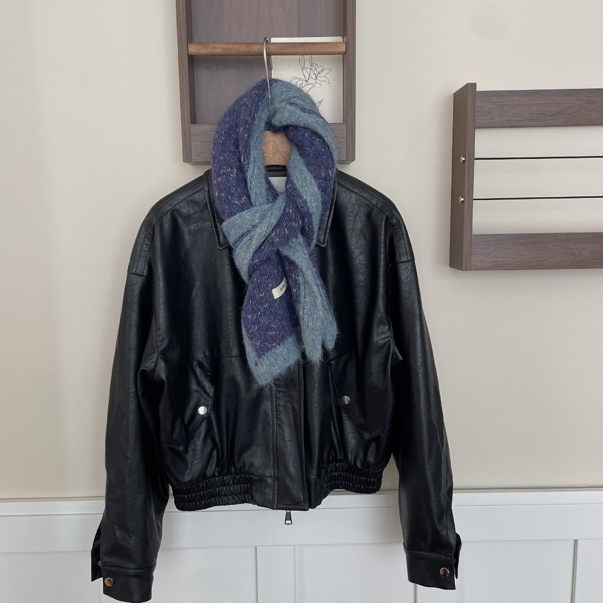 Écharpe à bordure contrastée en fil à pois pour l'automne et l'hiver, nouvelle écharpe tricotée en mohair collant doux, simple, à la mode et_voghion.com