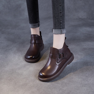 Real Cowhide Comfortable Ankle Boots Women's 2024 Autumn and Winter New Casual High-top Birkenneth Shoes Vintage Super Soft Flat Martin Boots