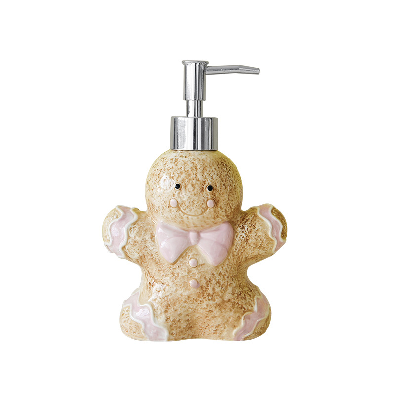 Paquete de cerámica casero linda botella Navidad hombre de pan de jengibre casa oso botella de baño loción botella de baño botella de baño botella de prensa