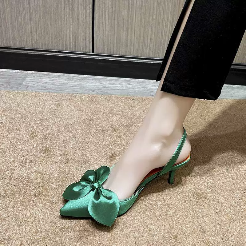 Женские летние босоножки с бантом, закрытым носком, на шпильке, элегантные, универсальные, с открытой пяткой.